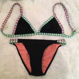 Neon and black bikini top and bottom